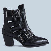 Cut Out Buckle Strap Ankle Boots Newgew